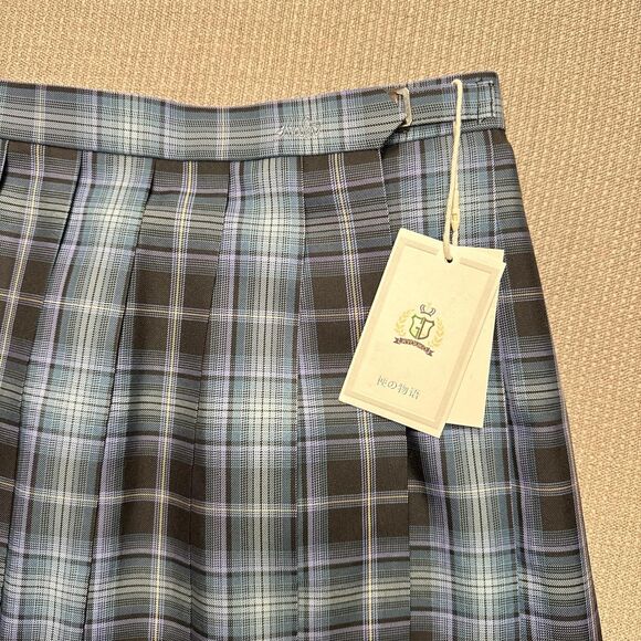 Japanese Kyouto plaid pleated anime school girl skirt blue teal purple and black - Picture 2 of 7